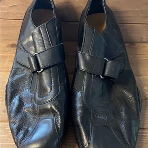 Cole Hann men's black leather slip on with strap rubber sole  size 12M